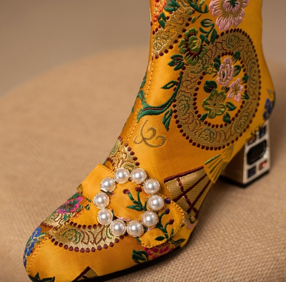 High Heel Boots For Women, Suitable For Cheongsam, With Pearl, Satin - Picture 9 of 15